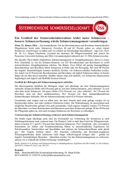 Ein Gro&szlig;teil der Seniorenheimbewohner leidet unter Schmerzen