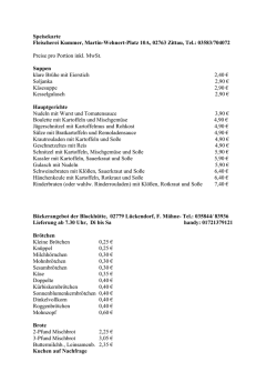 Speisekarte Fleischerei Kummer, Martin-Wehnert