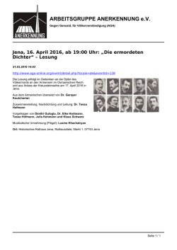 Jena, 16. April 2016, ab 19:00 Uhr: &bdquo;Die ermordeten Dichter&ldquo; &ndash; Lesung
