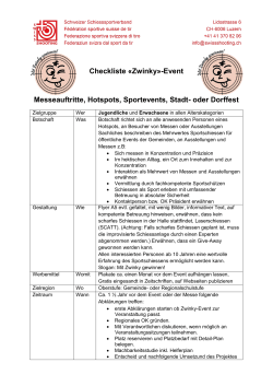 Checkliste «Zwinky»-Event Messeauftritte, Hotspots, Sportevents