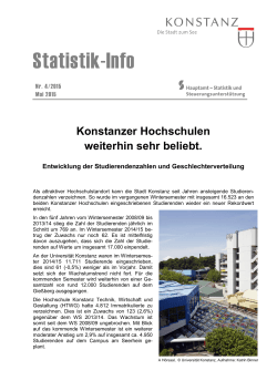 Statistik-Info 2015/4 - Konstanzer Hochschulen weiterhin sehr beliebt