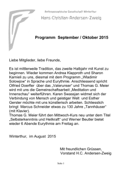 Hans-Christian-Andersen-Zweig Programm September / Oktober 2015