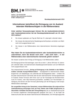 Informationen betreffend die Eintragung von im Ausland lebenden