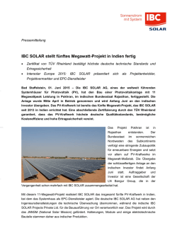 IBC SOLAR stellt f&uuml;nftes Megawatt-Projekt in Indien