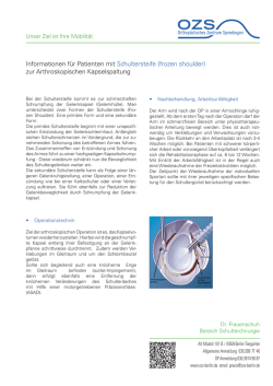 Informationen f&uuml;r Patienten mit Schultersteife (frozen shoulder) zur