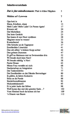 Inhaltsverzeichnis Dat is j&uuml;st m&uuml;ndkesmaote: Platt in kl&auml;ne H&auml;ppkes