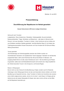 Pressemitteilung Durchführung der Nepaltouren im Herbst garantiert