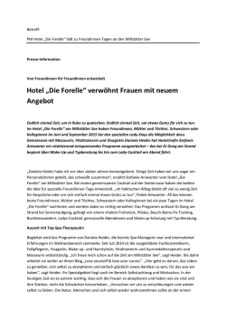 Hotel &bdquo;Die Forelle&ldquo; verw&ouml;hnt Frauen mit neuem Angebot