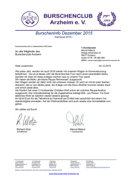 Info 04.12.2015 Karneval - Burschenclub Arzheim 1984 eV