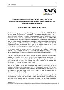 Erl&auml;uterung zum No Objection Certificate - Deutsche Hockey