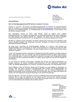 Hahn Air Beteiligungsgesellschaft HR Ventures investiert in Caravelo