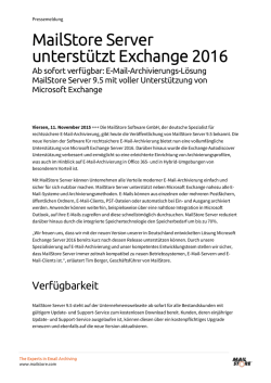 MailStore Server unterstützt Exchange 2016