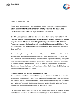 Stadt Zürich unterstützt Eishockey- und Sportarena der ZSC Lions