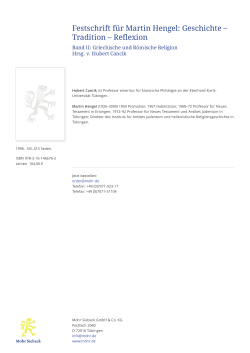 Festschrift f&uuml;r Martin Hengel: Geschichte &ndash; Tradition