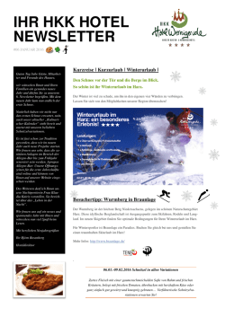 Ihr HKK Hotel newsletter Januar 2016