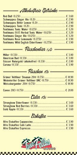 Alkoholfreie Getränke Cider (O) Eiskaffee Flaschenbier (A) Flaschen