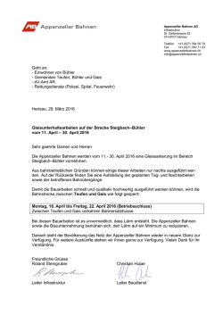 Herisau, 29. M&auml;rz 2016 Gleisunterhaltsarbeiten auf der Strecke