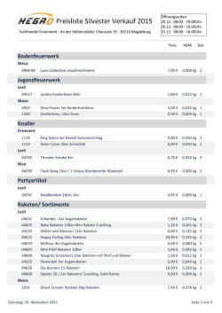 Preisliste Silvester Verkauf 2015