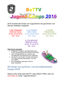 Wir freuen uns auf Euch, und auf erlebnisreiche Camps 2016!