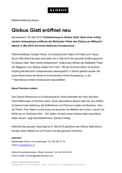 08.05.2015: Globus Glatt eröffnet neu