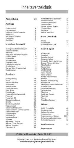 Inhaltsverzeichnis - Ferienprogramm Gr&uuml;nwald