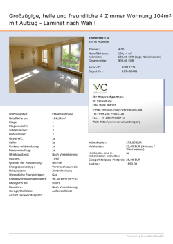 Gro&szlig;z&uuml;gige, helle und freundliche 4 Zimmer Wohnung 104m&sup2; mit
