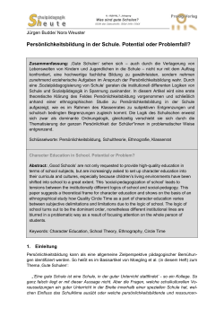 Persönlichkeitsbildung in der Schule. Potenzial oder Problemfall?
