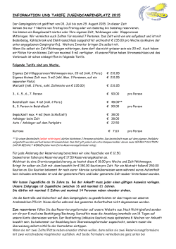 INFORMATION UND TARIFE JUGENDCAMPINGPLATZ 2015