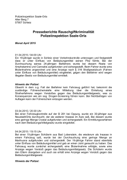 Polizeibericht vom April 2015 - Saale-Orla