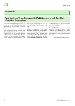 Privatärztliche Verrechnungsstelle (PVS) Sachsen erhielt Zertifikat