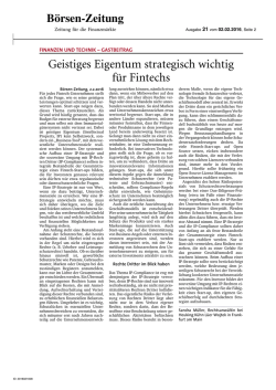 Geistiges Eigentum strategisch wichtig fˇr Fintechs