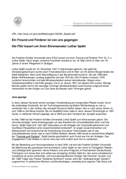 Ein Freund und F&ouml;rderer ist von uns gegangen Die FSU trauert um