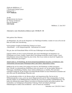 Brief an Bundesminister des Inneren Dr. Thomas de Maiziere