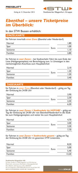 Ebenthal &ndash; unsere Ticketpreise im &Uuml;berblick: