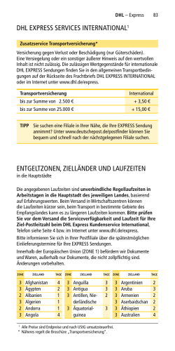 dhL eXPreSS SerViceS internAtiOnAL1 entgeLtZOnen, ZieLLÄnder