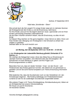 Itzehoe, 07.September 2015 Hallo liebe &bdquo;Schulkinder &ndash; Eltern&ldquo; Wie