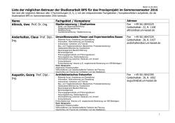 Liste der möglichen Betreuer der Studienarbeit BPS für das