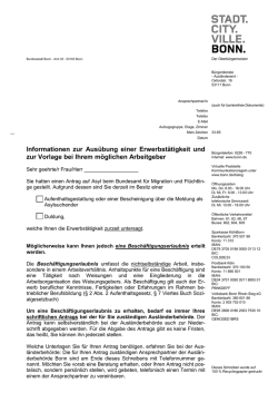Informationen zur Aus&uuml;bung einer Erwerbst&auml;tigkeit und zur Vorlage