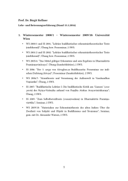 Prof. Dr. Birgit Kellner 1. Wintersemester 2000/1 – Wintersemester