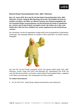 Rückruf Kinder-Fasnachtskostüm Huhn „Bibi“ Hühnchen