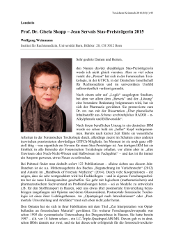 Prof. Dr. Gisela Skopp – Jean Servais Stas-Preisträgerin