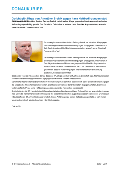 Gericht gibt Klage von Attentäter Breivik gegen harte