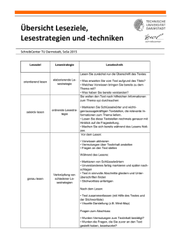 Übersicht Leseziele, Lesestrategien und -techniken