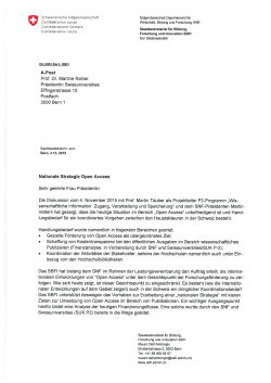 Brief des SBFI an swissuniversities