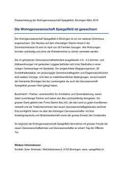 Die Wohngenossenschaft Spiegelfeld ist gewachsen