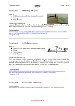 Experiment 1: Mit Zeitung Holz spalten Material: • Holzlatte (am