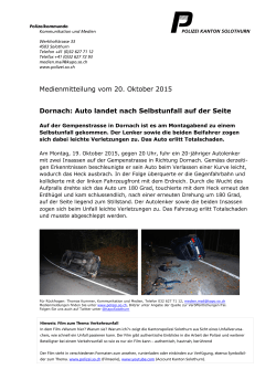 Medienmitteilung vom 20. Oktober 2015 Dornach: Auto landet nach
