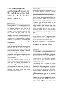 Auslandspraktikum im Bereich Controlling bei BASF AB in Schweden