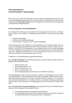 Informationsblatt f&uuml;r Hochschulwechsler / Quereinsteiger