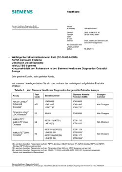Healthcare Wichtige Korrekturma&szlig;nahme im Feld (CC-16